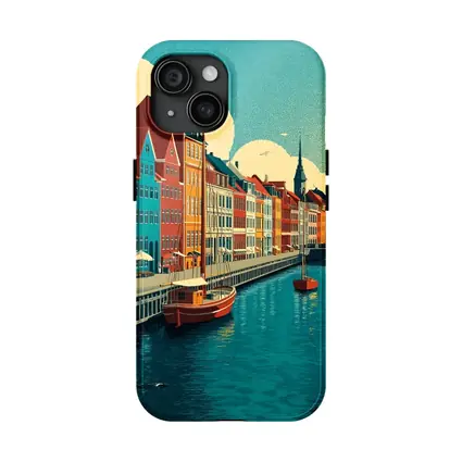 Copenhagen Nyhavn Canal Colorful Buildings Retro Art