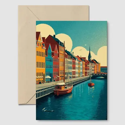 Copenhagen Nyhavn Canal Colorful Buildings Retro Art