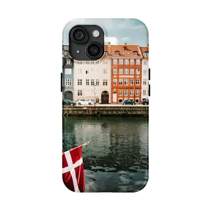 Nyhavn Canal Colorful Buildings Danish Flag