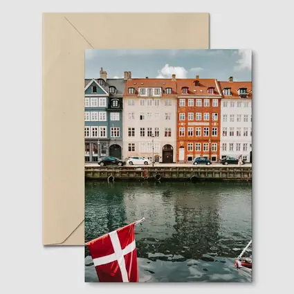 Nyhavn Canal Colorful Buildings Danish Flag