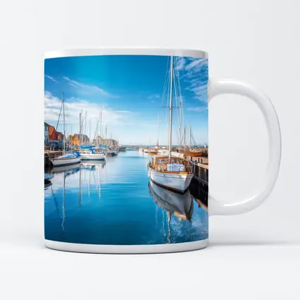 Sailboats Moored in Calm Blue Harbor