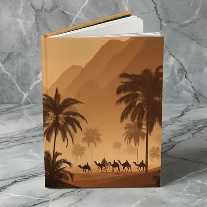 Camel Caravan Desert Palm Trees Mountains