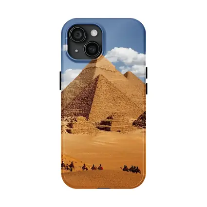 Pyramids of Giza Egypt Desert Camel Caravan