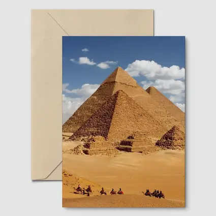 Pyramids of Giza Egypt Desert Camel Caravan