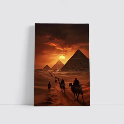 Camel Caravan Giza Pyramids Desert Sunset