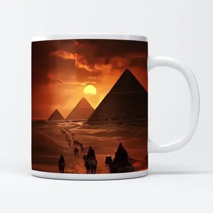 Camel Caravan Giza Pyramids Desert Sunset