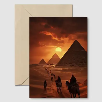 Camel Caravan Giza Pyramids Desert Sunset