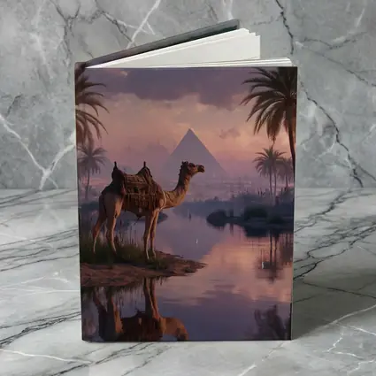 Camel by Nile River Egyptian Pyramids Sunset