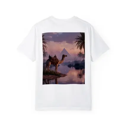 Camel by Nile River Egyptian Pyramids Sunset