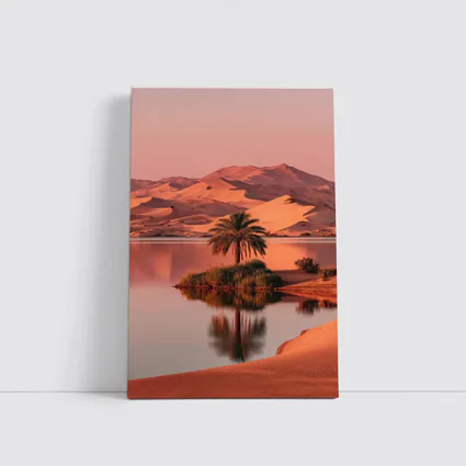 Desert Oasis Palm Tree Sand Dunes Sunset