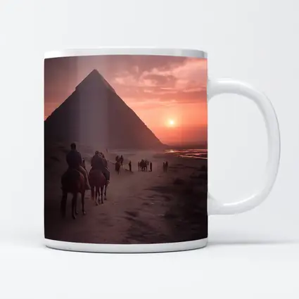 Horses Riding Past Giza Pyramid At Sunset
