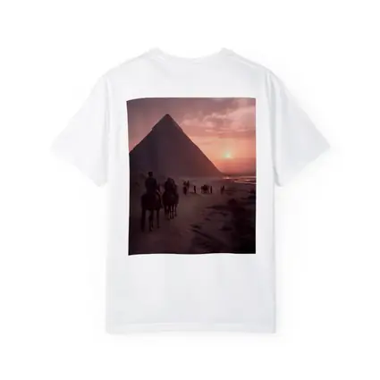 Horses Riding Past Giza Pyramid At Sunset