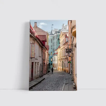 Old Town Cobblestone Street Pastel Buildings