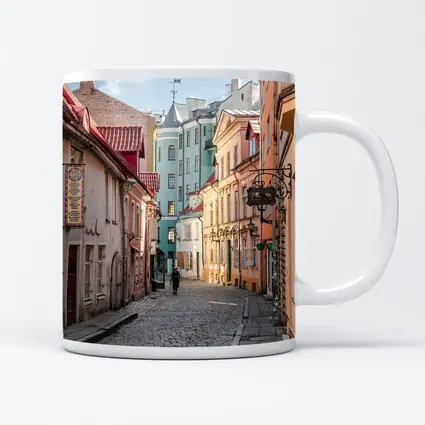 Old Town Cobblestone Street Pastel Buildings