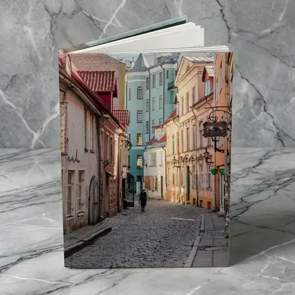 Old Town Cobblestone Street Pastel Buildings