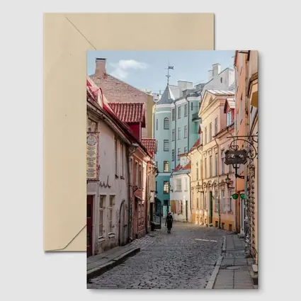 Old Town Cobblestone Street Pastel Buildings