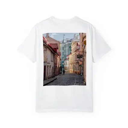 Old Town Cobblestone Street Pastel Buildings
