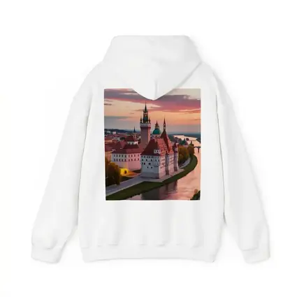 European Castle River Sunset Pink Sky