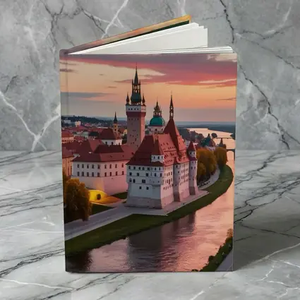 European Castle River Sunset Pink Sky