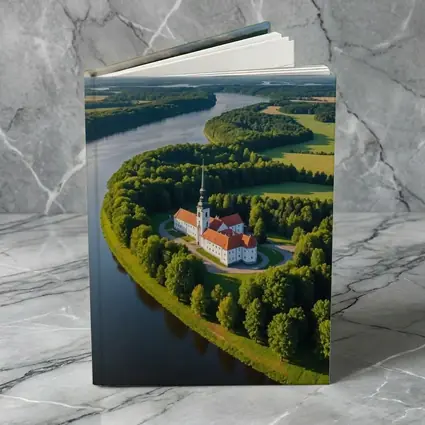 Aerial Church on River Bend Green Landscape