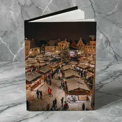 Christmas Market Square Glowing Night Aerial