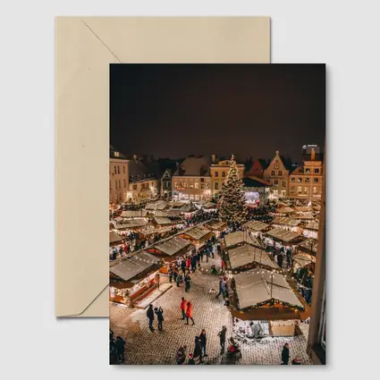 Christmas Market Square Glowing Night Aerial