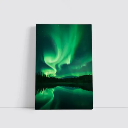 Northern Lights Reflected Over Forest Lake