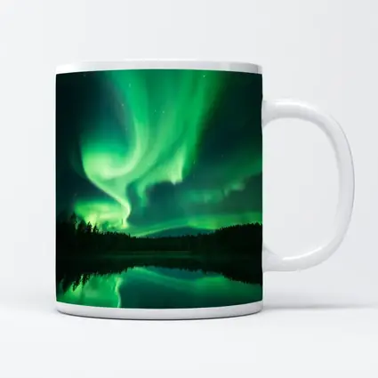 Northern Lights Reflected Over Forest Lake