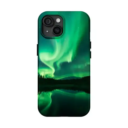 Northern Lights Reflected Over Forest Lake