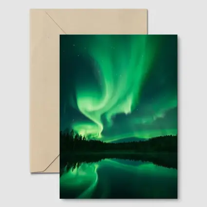 Northern Lights Reflected Over Forest Lake