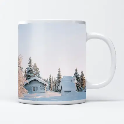 Snow Covered Log Cabin Winter Forest