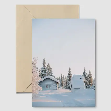 Snow Covered Log Cabin Winter Forest