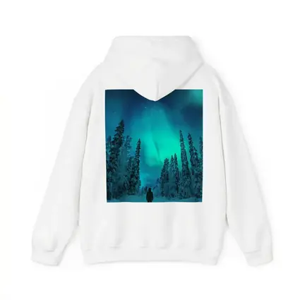 Person Standing Under Northern Lights Winter Forest
