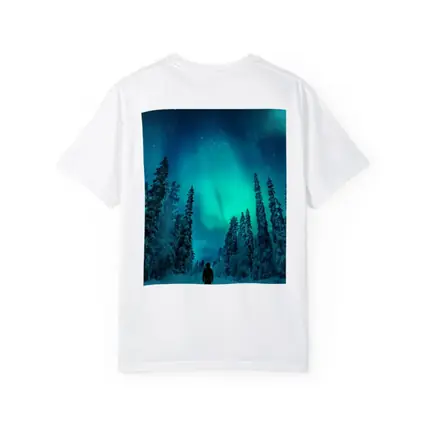 Person Standing Under Northern Lights Winter Forest