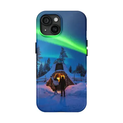 Couple Northern Lights Aurora Winter Forest