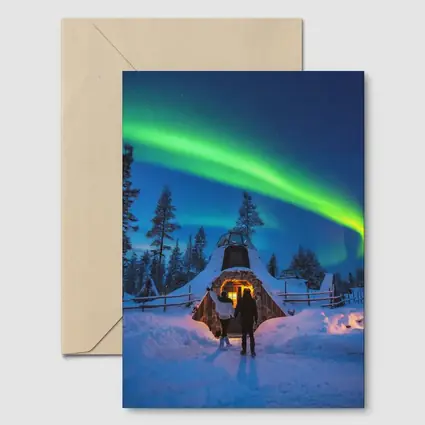 Couple Northern Lights Aurora Winter Forest