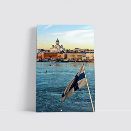 Helsinki Cathedral Finland Flag Harbor View