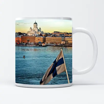 Helsinki Cathedral Finland Flag Harbor View
