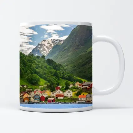 Norwegian Fjord Village Green Mountain Landscape