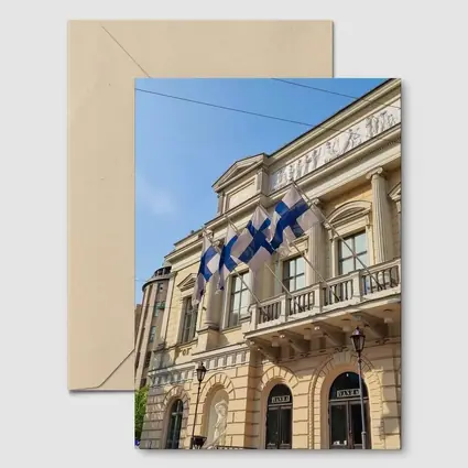 Finnish Flags on Helsinki Neoclassical Building