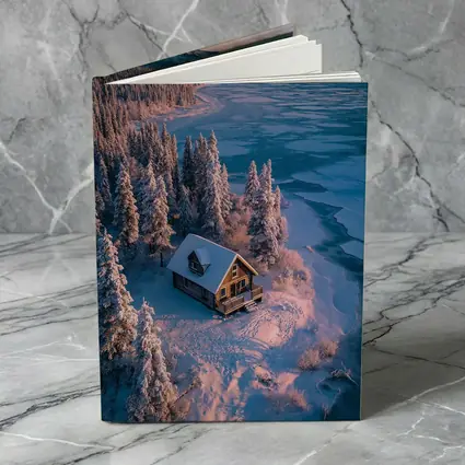 Lone Cabin Snow Covered Frozen Lake Winter