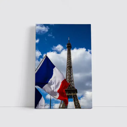French Flag Eiffel Tower Paris Blue Sky
