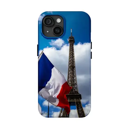 French Flag Eiffel Tower Paris Blue Sky