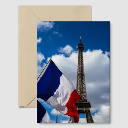 French Flag Eiffel Tower Paris Blue Sky