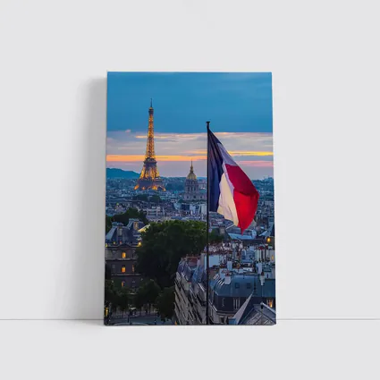 Eiffel Tower Paris Skyline French Flag Sunset