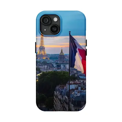 Eiffel Tower Paris Skyline French Flag Sunset