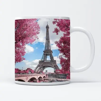Eiffel Tower Paris Pink Blossoms River View