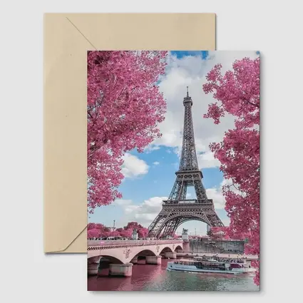 Eiffel Tower Paris Pink Blossoms River View