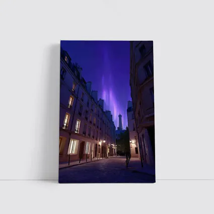 Eiffel Tower Paris Purple Night Sky Street