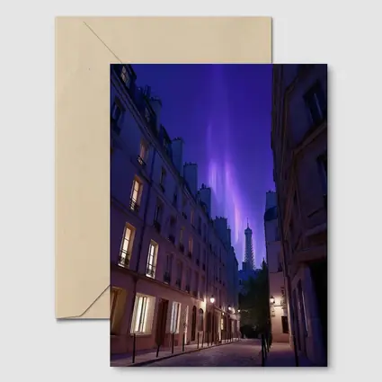 Eiffel Tower Paris Purple Night Sky Street